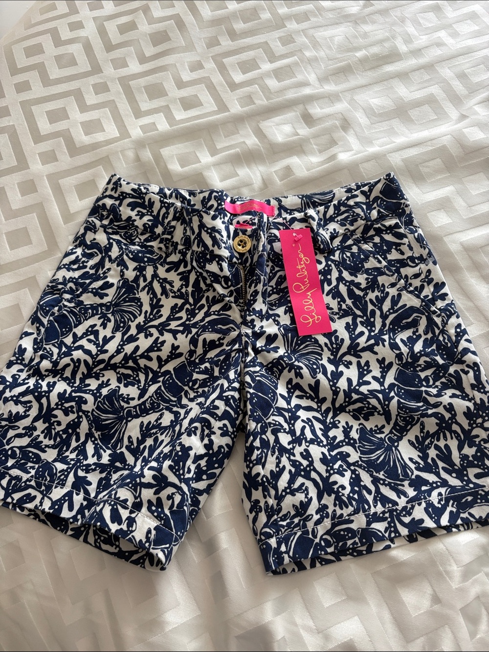 Lilly Pulitzer Navy & White Floral-Print Bermuda Shorts